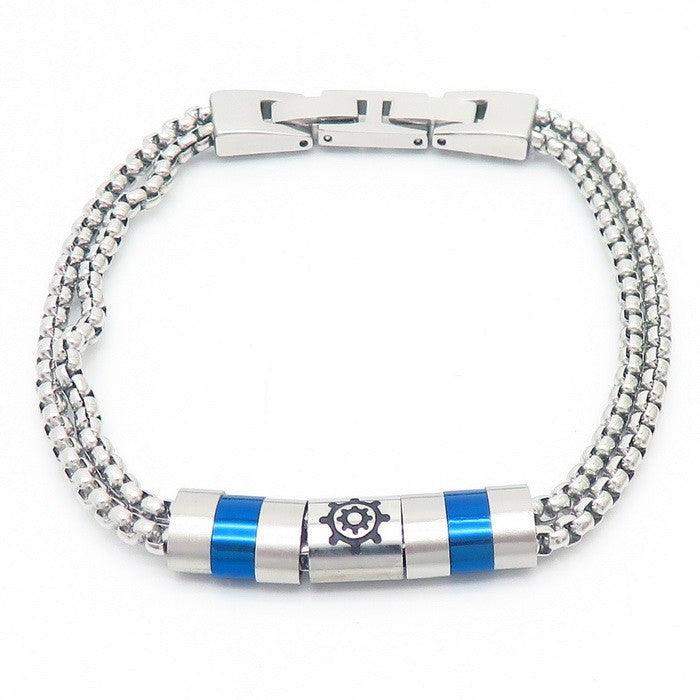 Wholesale Stainless Steel Double Layer Chain Anchor Bracelet Jewelry with Buckle for Men - kalen