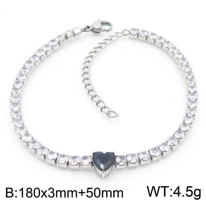 Kalen 3mm Stainless Steel Zircon Tennis Chain Heart Charm Wholesale Bracelet for Women - kalen