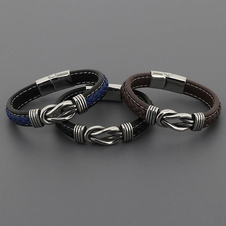 KALEN 12mm Cowhide Leather Stainless Steel Bracelet for Men - kalen