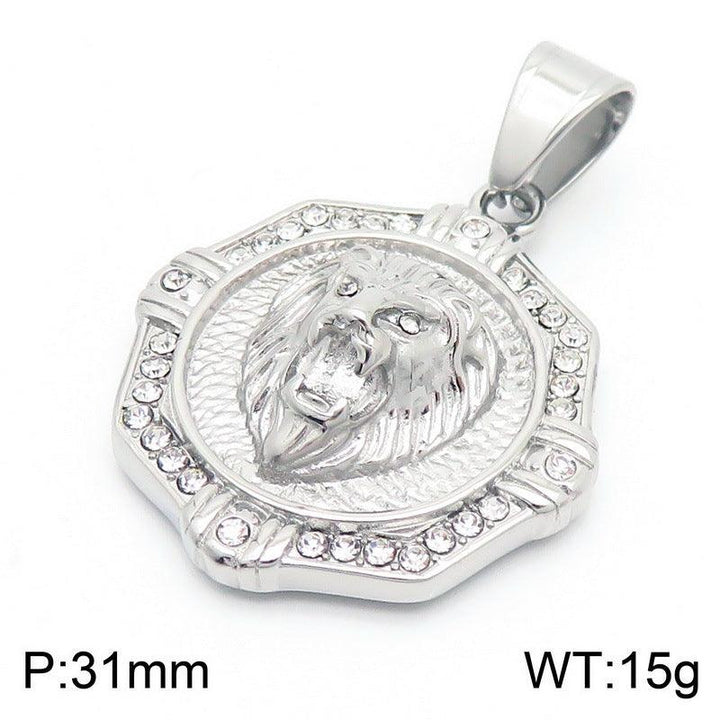 Kalen Hip Hop Zircon Lion Gold Plated Stainless Steel Coin Pendant Necklace for Men Women - kalen