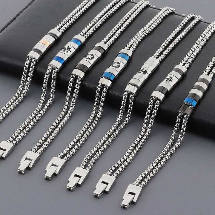 Wholesale Stainless Steel Double Layer Chain Anchor Bracelet Jewelry with Buckle for Men - kalen