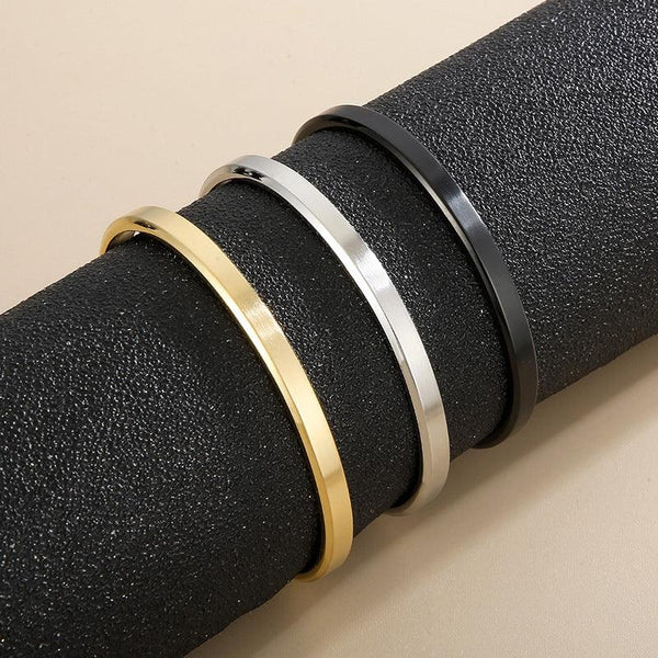 KALEN 6mm Stainless Steel Gold Color Cuff Bangles Bracelet for Men - kalen