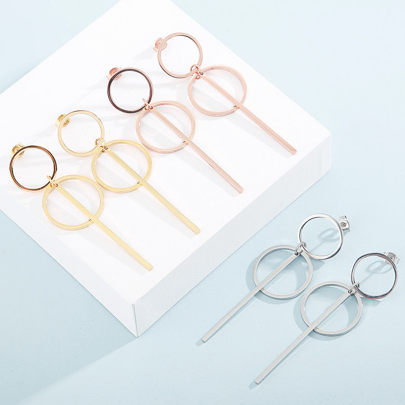 wholesale Fashionable titanium steel geometric hollow circle earrings - view 1