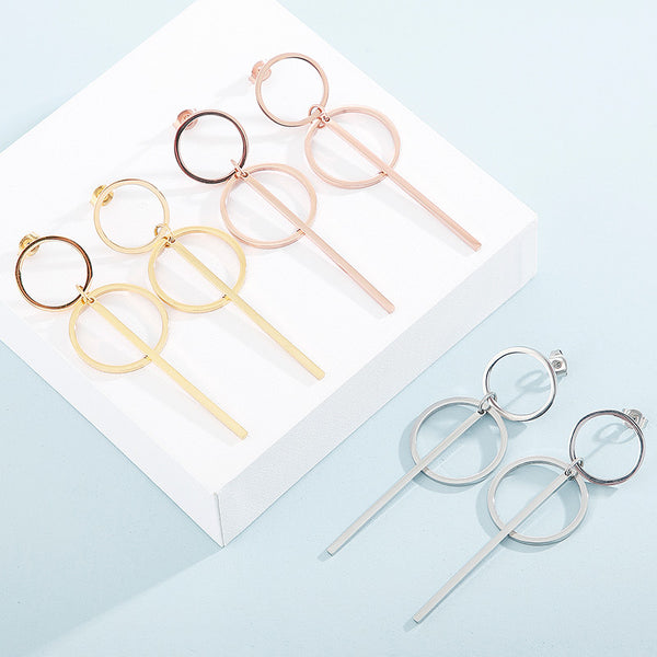 wholesale Fashionable titanium steel geometric hollow circle earrings