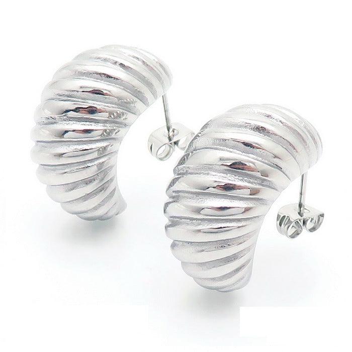 Kalen Stainless Steel Hollow C-Shaped Stud Earrings for Women - kalen