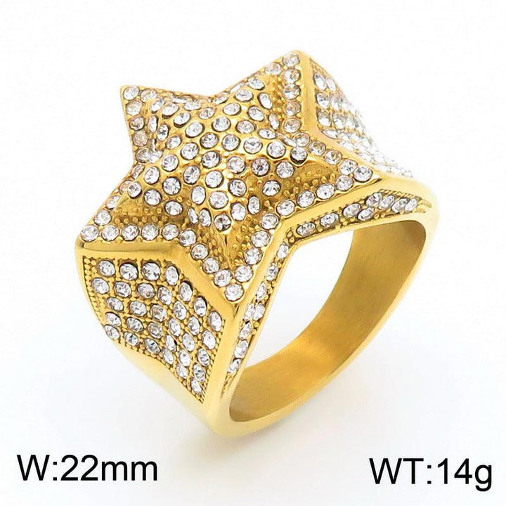 Kalen Hip Hop Zircon Star Gold Plated Stainless Steel Ring for Men Women - kalen