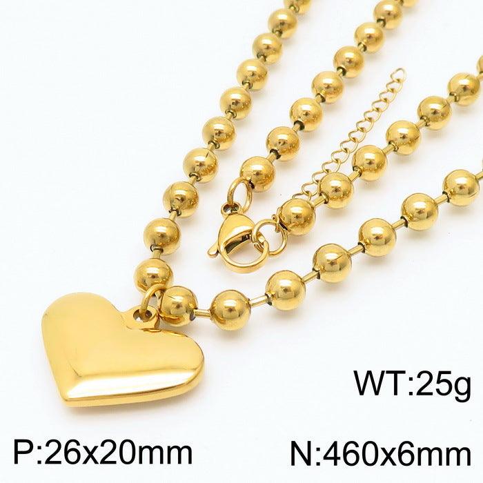 Kalen 6mm Bead Chain Heart Pendant Bracelet Necklace Jewelry Set For Women - kalen