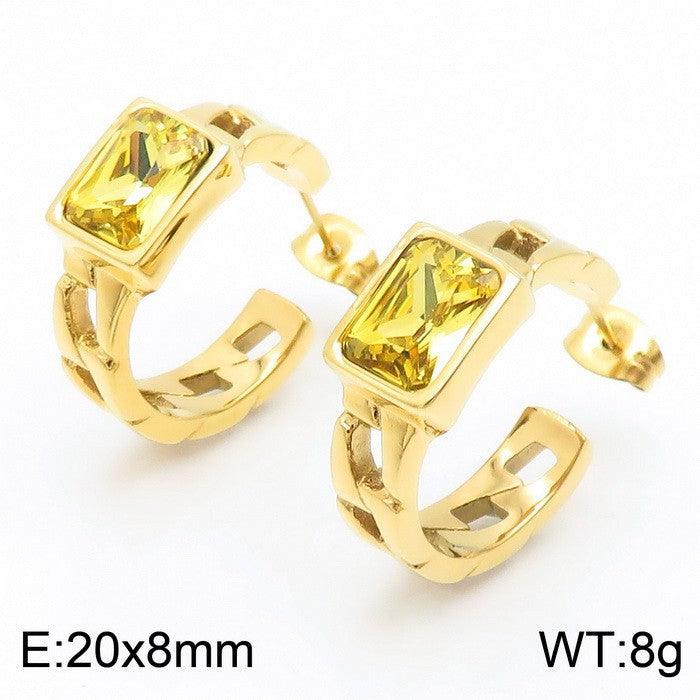 Kalen Stainless Steel C-Shape Colorful Zircon Stud Earrings for Women - kalen