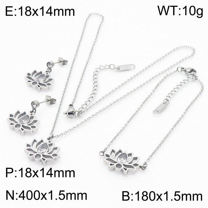 Kalen Stainless Steel Cute Flower Stud Earrings Necklace Bracelet Set for Women - kalen