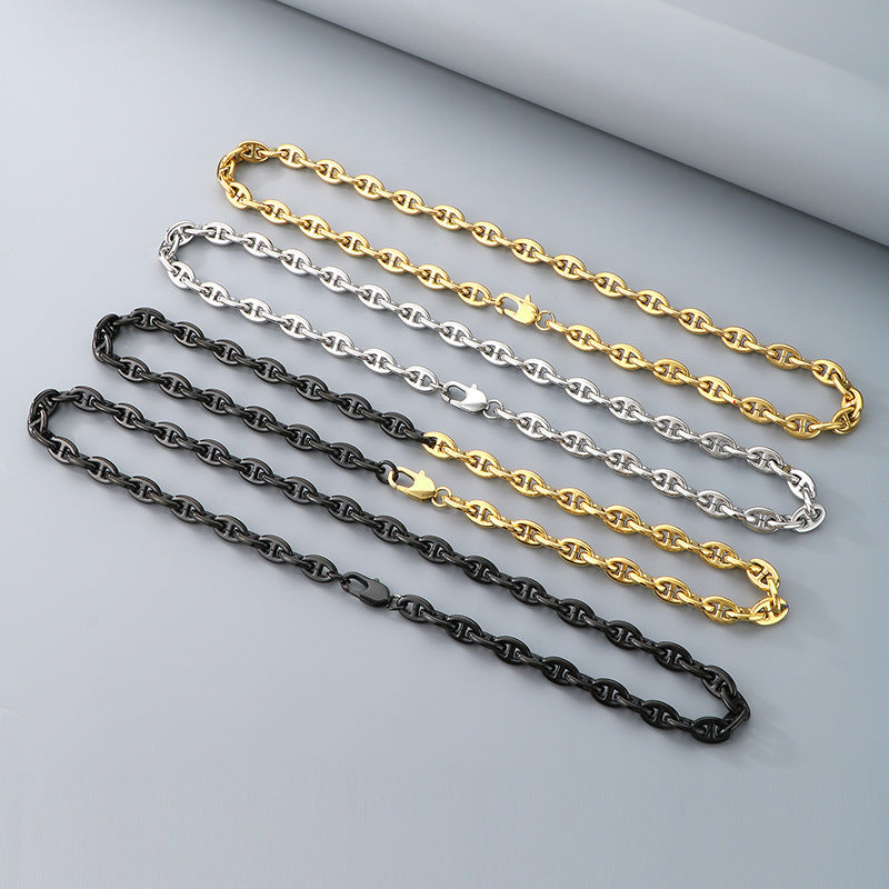Stylish Pig Nose Chain Necklace Stainless Steel Two Tone - view 1