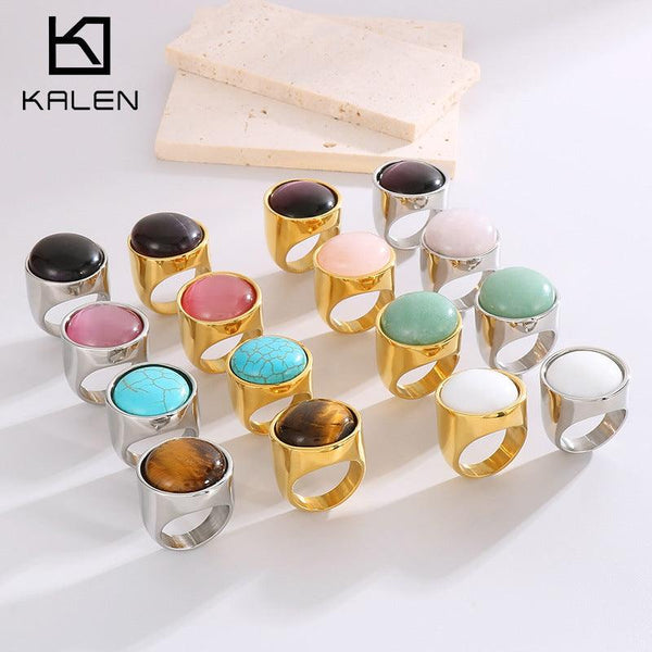 23mm KALEN Wholesale Stainless Steel Natural Stone Rings For Women - kalen