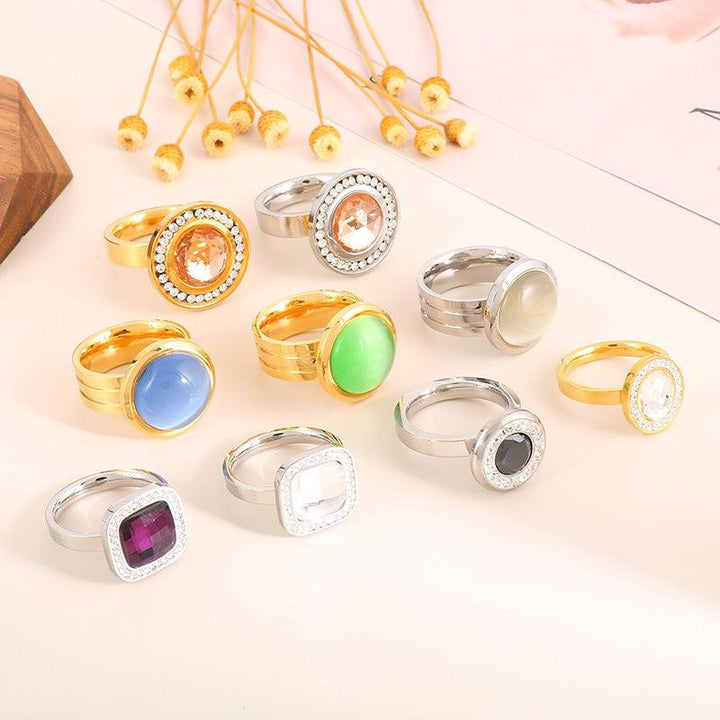 KALEN Wholesale Stainless Steel Natural Stone Zircon Glass Rings For Women - kalen