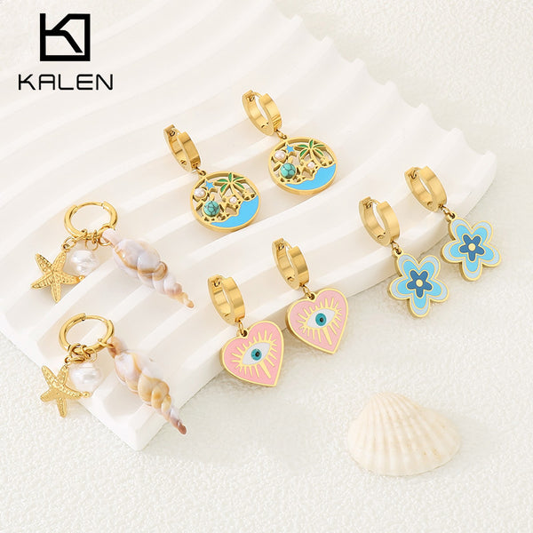 Enamel Marine Drop Earrings – Turtle, Starfish, Pearl, Evil Eye