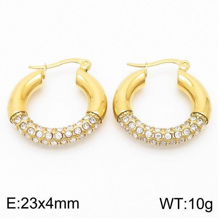 Kalen Wholesale Stainless Steel Hollow C-Shape Zircon Hoop Earrings for Women - kalen