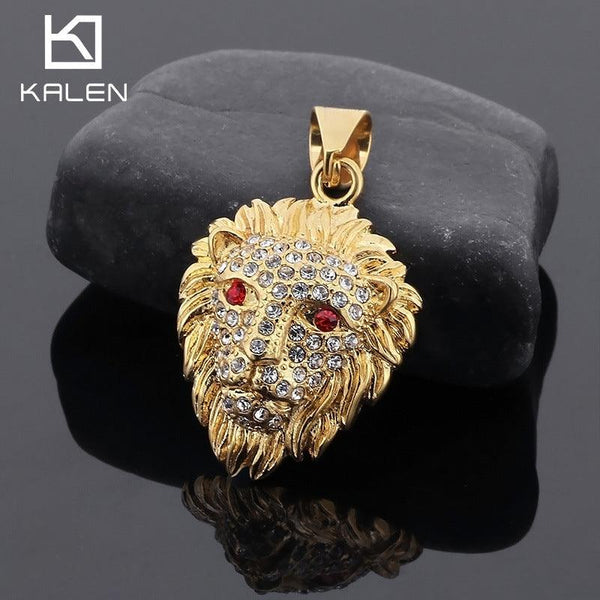 Kalen Hip Hop Lion Gold Plated Stainless Steel Pendant Necklace for Men Women - kalen