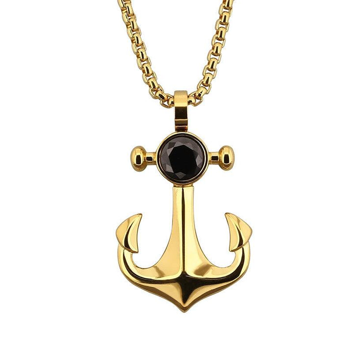 Kalen Viking Anchor Gold Plated Stainless Steel Coin Pendant Necklace for Men Women - kalen