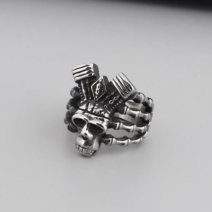 Kalen Punk Casting Gothic Exaggerated Skull Stainless Steel Ring for Men - kalen