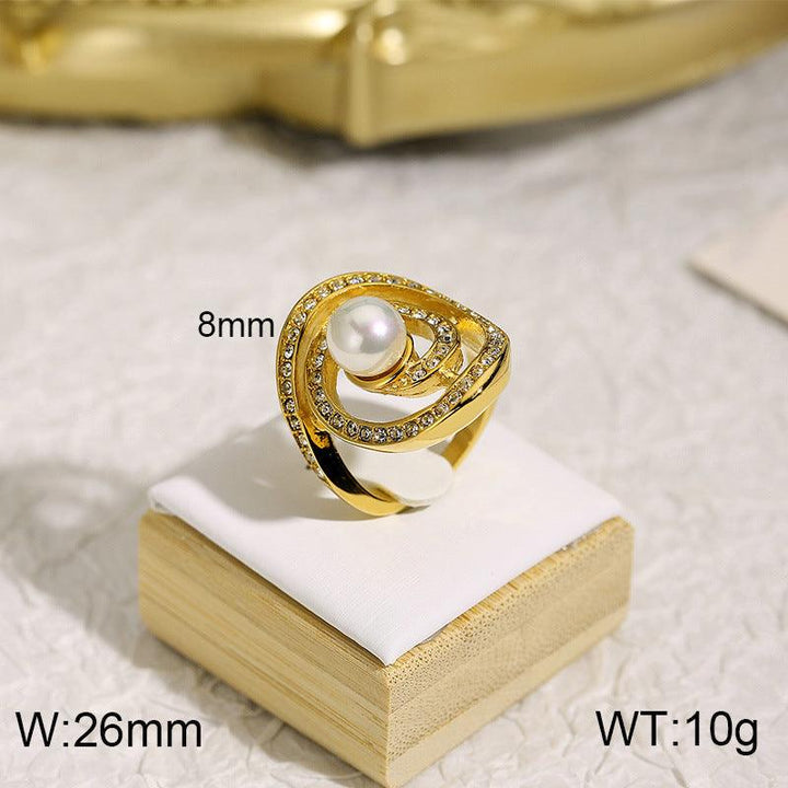 Kalen Wholesale Stainless Steel Zircon Pearl Rings For Women - kalen