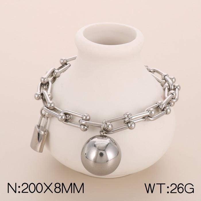 Kalen U-Shaped Chain Ball Lock Charm Bracelet Pendant Necklace for Women - kalen