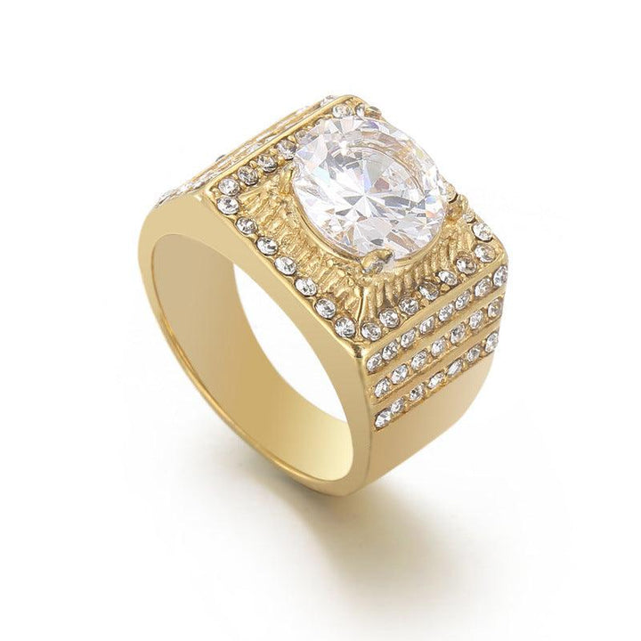 Kalen HipHop Wholesale Stainless Steel Gold Plated Zircon Ring for Women - kalen