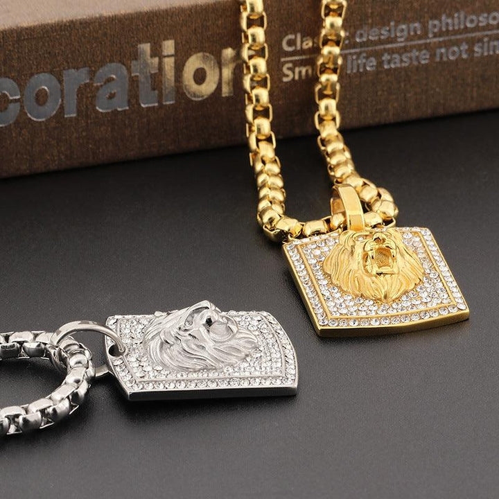 Kalen Hip Hop Lion Gold Plated Stainless Steel Tag Pendant Necklace for Men Women - kalen