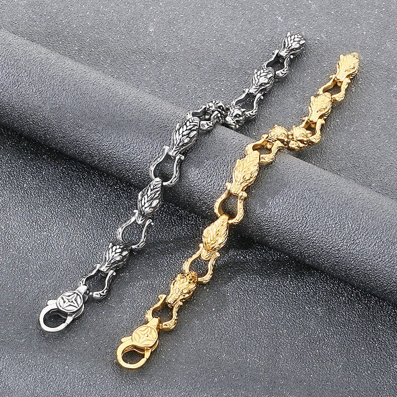 Viking Wolf Head Chain Bracelet - view 1