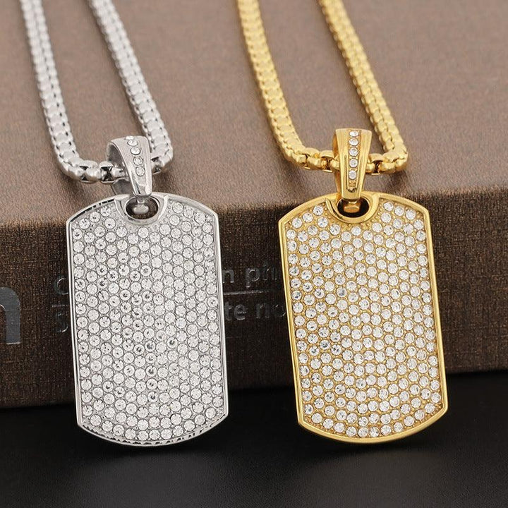 Kalen Hip Hop Zircon Gold Plated Stainless Steel Tag Pendant Necklace for Men Women - kalen