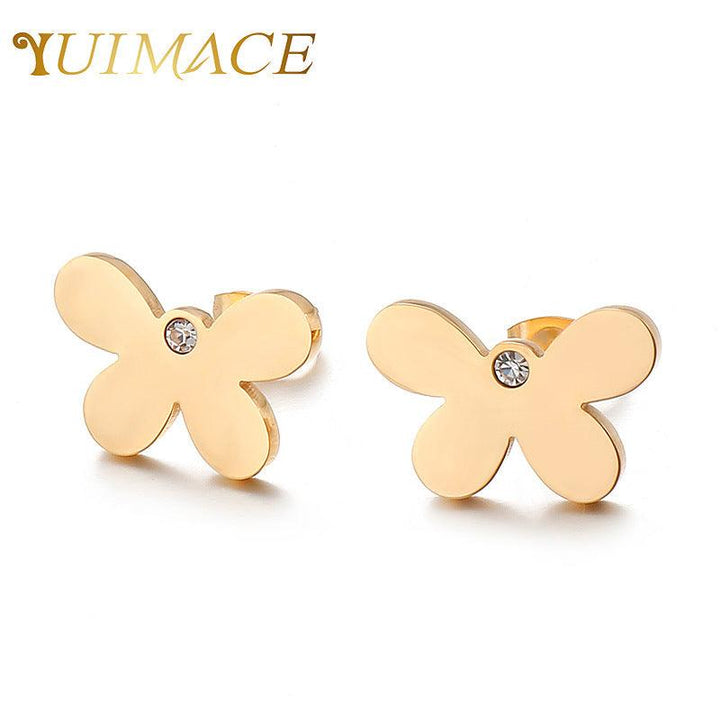 Kalen Stainless Steel Cute Butterfly Zircon Stud Earrings for Women - kalen