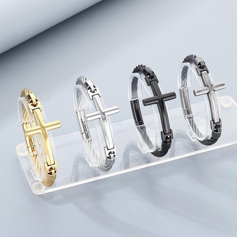 Stainless Steel Cross Wire Bangle - view 1