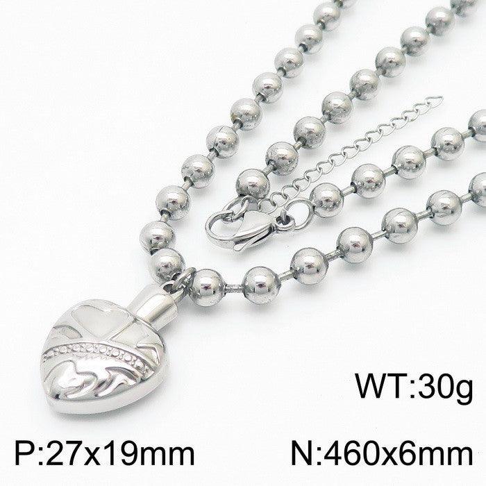 Kalen 6mm Bead Chain Heart Pendant Bracelet Necklace Jewelry Set For Women - kalen