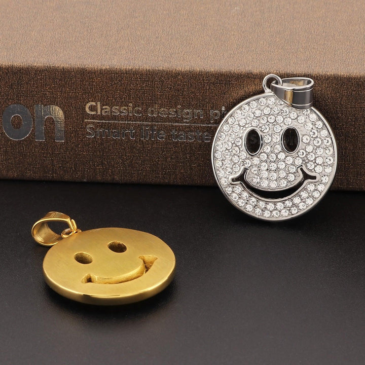 Kalen Hip Hop Zircon Smile Gold Plated Stainless Steel Coin Pendant Necklace for Men Women - kalen