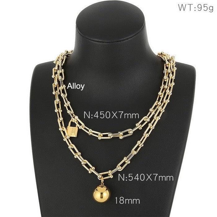 Kalen U-Shaped Chain Ball Lock Charm Bracelet Pendant Necklace for Women - kalen