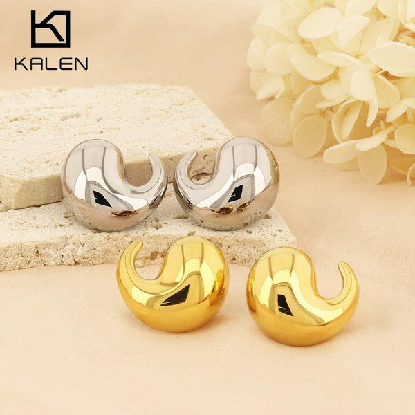 Kalen Stainless Steel Hollow C-Shape Stud Earrings for Women - kalen