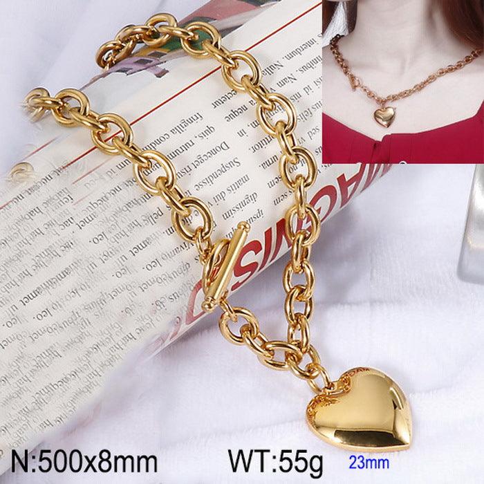 Kalen Stainless Steel 18K Gold Plated Loop Chain Heart Charm Wholesale Bracelets Necklace Jewelry Set for Women - kalen