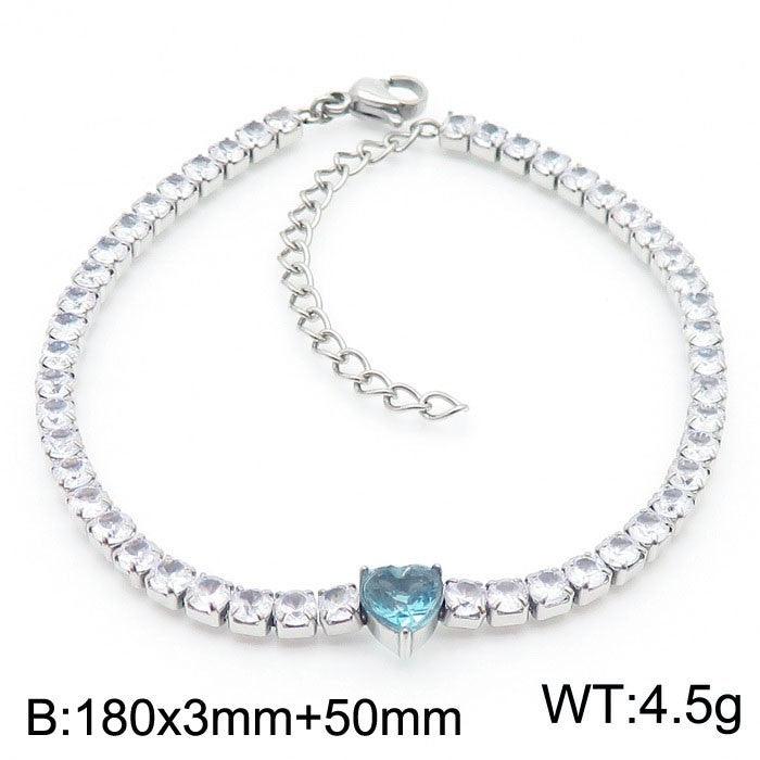 Kalen 3mm Stainless Steel Zircon Tennis Chain Heart Charm Wholesale Bracelet for Women - kalen