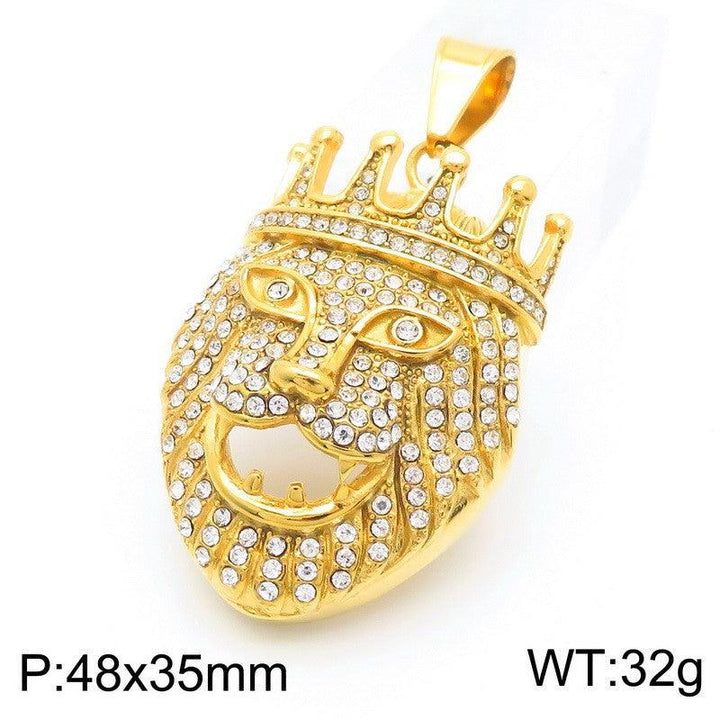 Kalen Hip Hop Zircon Lion Gold Plated Stainless Steel Tag Pendant Necklace for Men Women - kalen