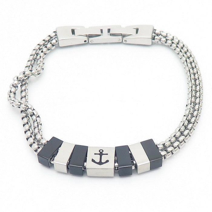 Wholesale Stainless Steel Double Layer Chain Anchor Bracelet Jewelry with Buckle for Men - kalen