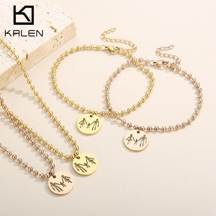 Kalen Wholesale Cute Boy Girl Mother Pendant Bracelet Necklace Jewelry Set for Women - kalen