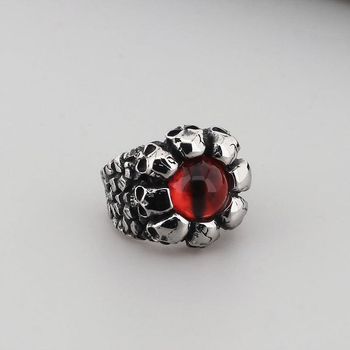 Kalen Punk Red Green Devil Eye Skull Feather Stainless Steel Ring for Men - kalen