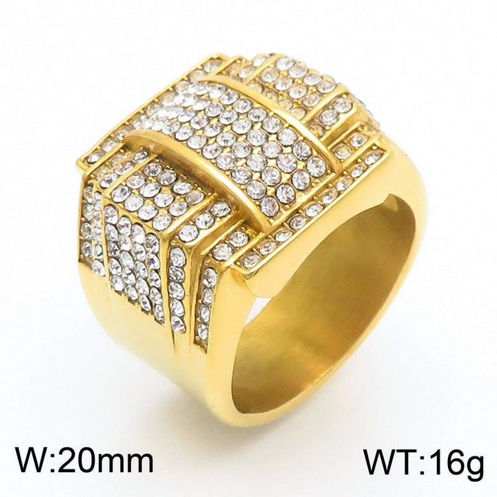 Kalen Hip Hop Zircon Star Gold Plated Stainless Steel Ring for Men Women - kalen