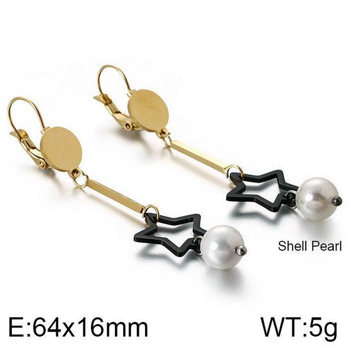 Kalen Stainless Steel Geometry Start Pearl Drop Earrings for Women - kalen