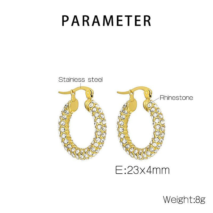 Kalen Wholesale Stainless Steel Hollow C-Shape Zircon Hoop Earrings for Women - kalen