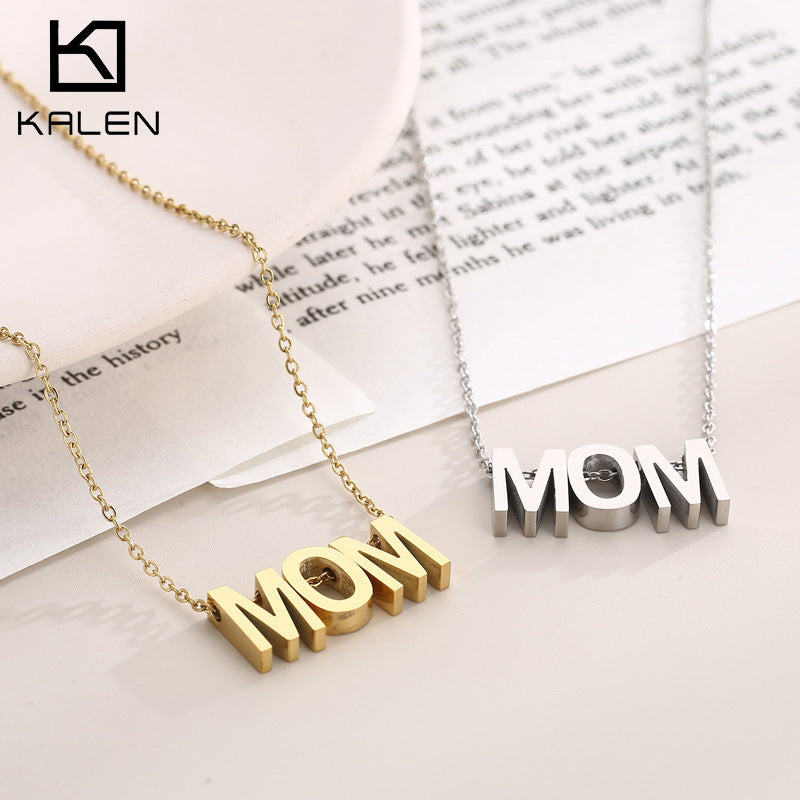Kalen Stainless Steel MOM Letters Mother Pendant Necklace Wholesale For Women - view 1