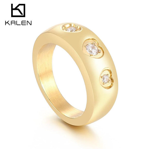 KALEN Wholesale Stainless Steel Heart Zircon Rings For Women - kalen