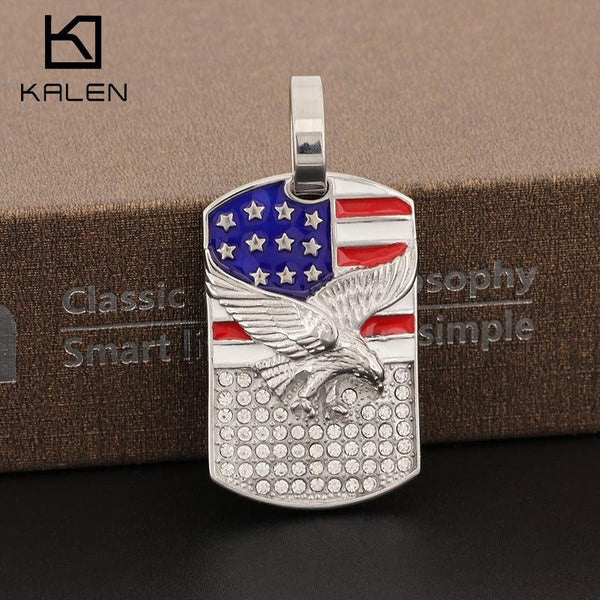 Kalen Hip Hop Zircon Eagle Gold Plated Stainless Steel Tag Pendant Necklace for Men Women - kalen