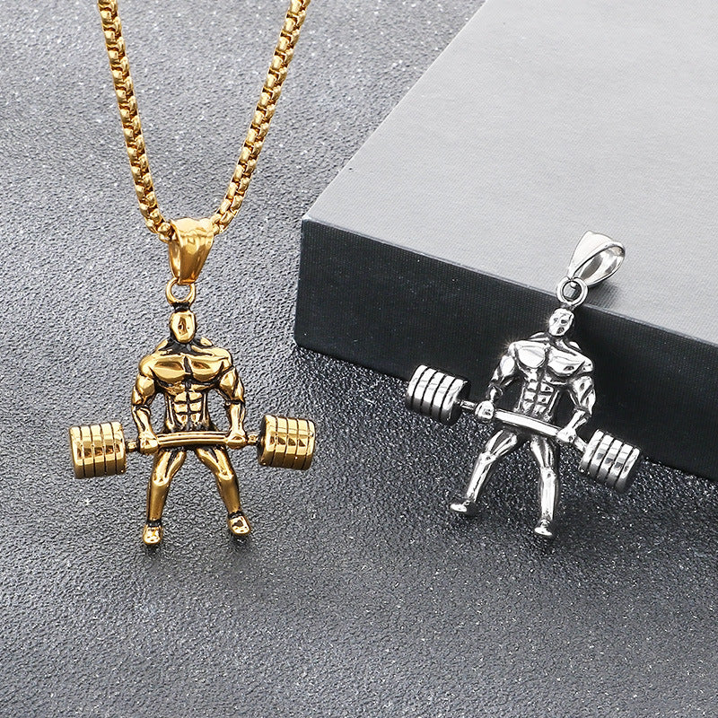 Wholesale Stainless Steel Barbell Gym Pendant for Men - view 1