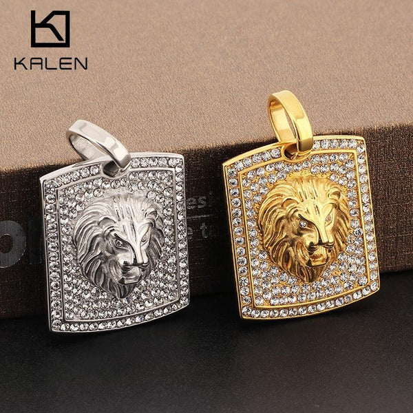 Kalen Hip Hop Lion Gold Plated Stainless Steel Tag Pendant Necklace for Men Women - kalen