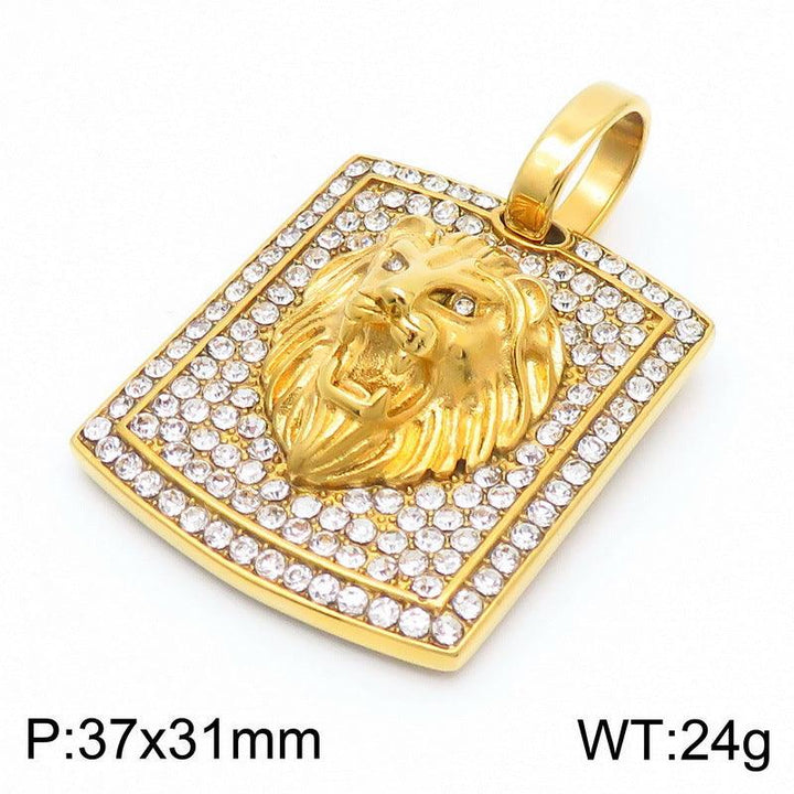 Kalen Hip Hop Lion Gold Plated Stainless Steel Tag Pendant Necklace for Men Women - kalen