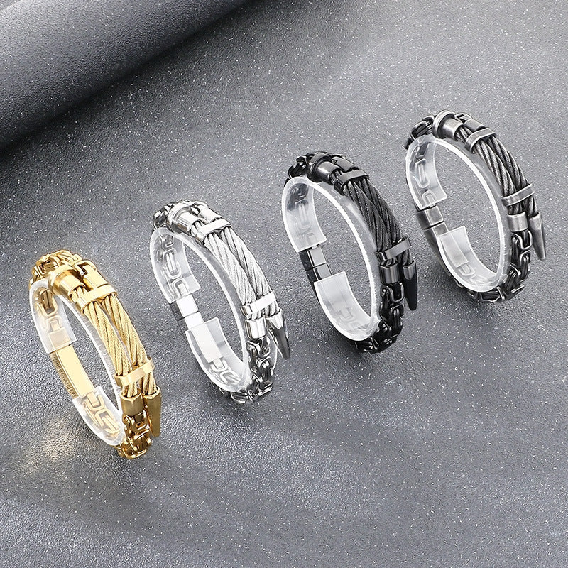 Punk Wire Nail Stainless Steel Men’s Bracelet - view 1