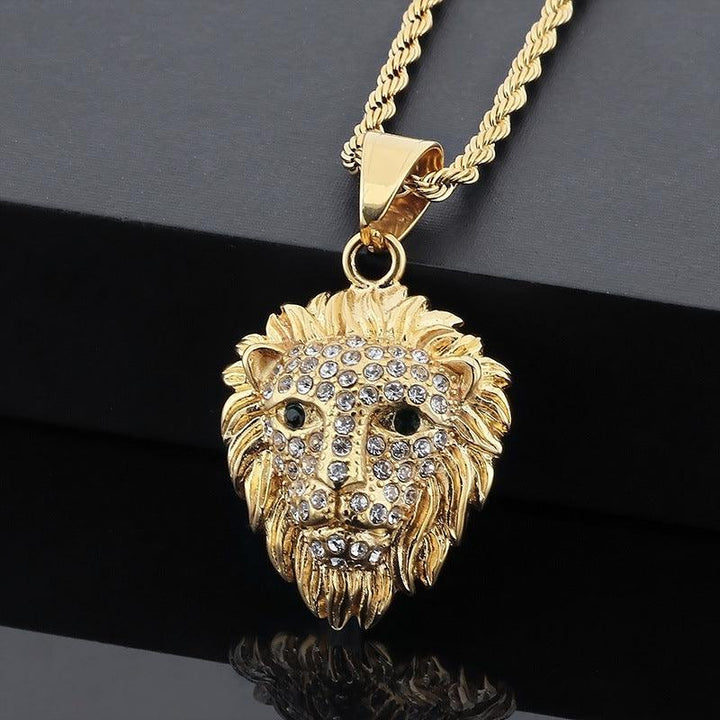 Kalen Hip Hop Lion Gold Plated Stainless Steel Pendant Necklace for Men Women - kalen